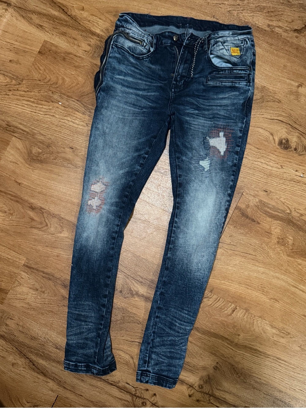 Men's Skinny Distressed Jeans in Dark Blue